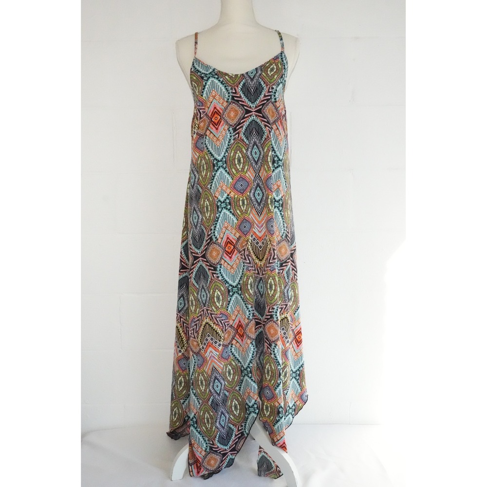Bailey Blue Handkerchief Hem Maxi Dress‎ Womens Medium Geometric Print